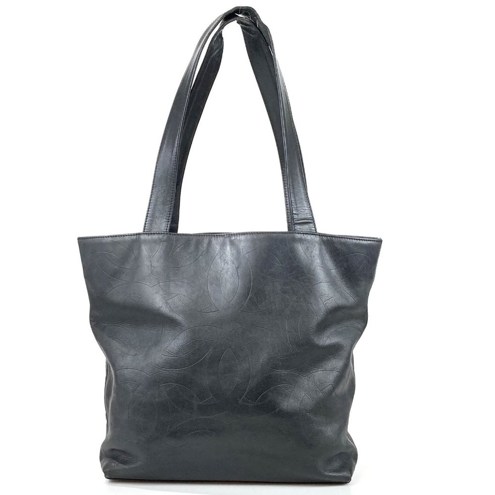 larger authentic black leather CHANEL tote bag handbag purse